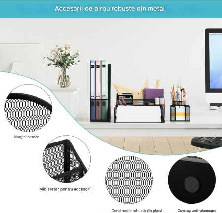 Organizator de birou dinplasa metal Negru, 5 piese individuale [5]