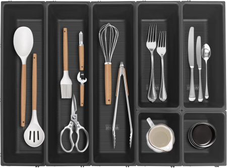 ORGANIZARE SPATIU - Organizator negru pentru sertar tacamuri  cu 7 compartimente