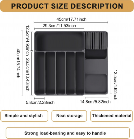 Organizator sertar bucatarie negru 45 x 45 x 5 cm 7 compartimente [5]