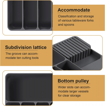 Organizator sertar bucatarie negru 45 x 45 x 5 cm 7 compartimente [3]