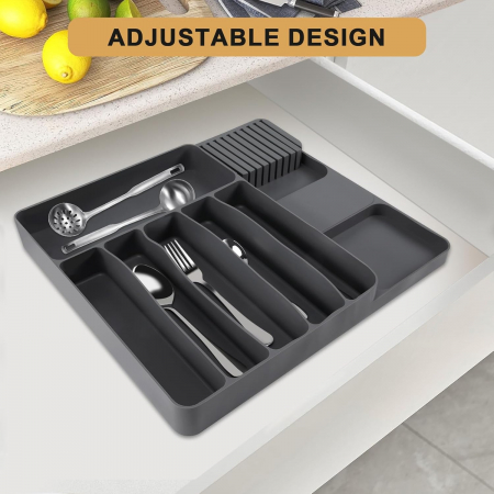 Organizator sertar bucatarie negru 45 x 45 x 5 cm 7 compartimente [2]