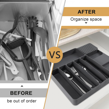 Organizator sertar bucatarie negru 45 x 45 x 5 cm 7 compartimente [4]
