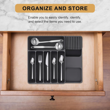 Organizator sertar bucatarie negru 45 x 45 x 5 cm 7 compartimente [6]