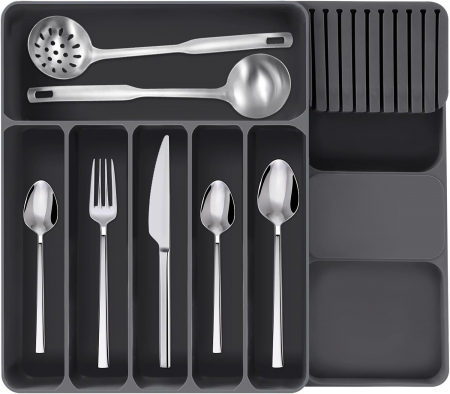 BUCATARIE - Organizator sertar bucatarie negru 45 x 45 x 5 cm 7 compartimente
