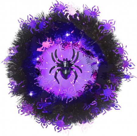 decoratiuni perete - Ornament tip coroana de agatat cu paianjen si LED-uri