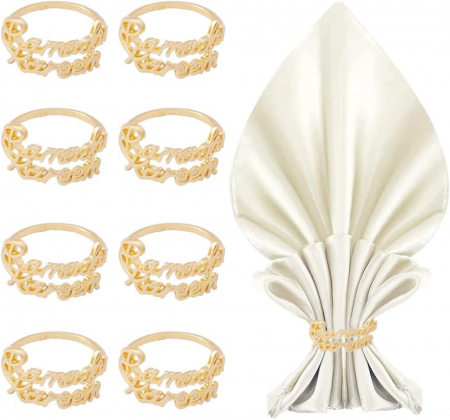 Accesorii mese si scaune - Ornamente aurii decorare servetele masa festiva, set 8 bucati