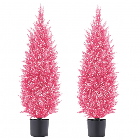 Plante artificiale - Ornamente iarba pampas artificiala roz in ghivece de plastic set 2 buc 89 cm
