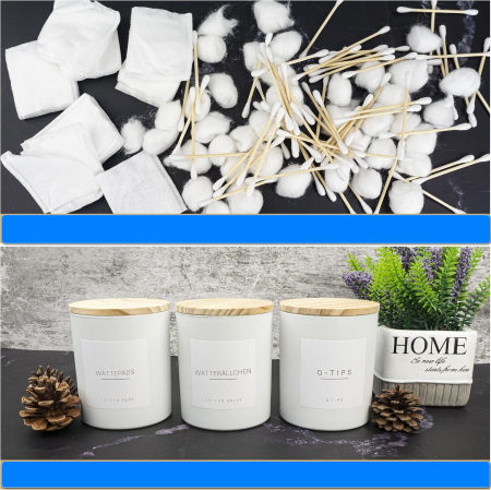 Pahare ceramice cu capace lemn pentru accesorii baie, set 3x400 ml [4]