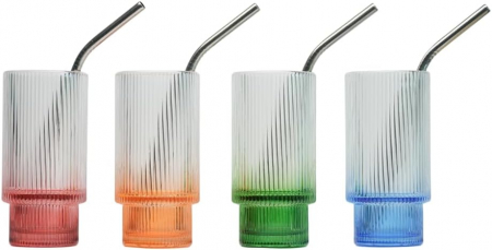 Pahare din sticla colorata 4, pentru racoritoare, cu 4 paie si perie de curatat-set [6]