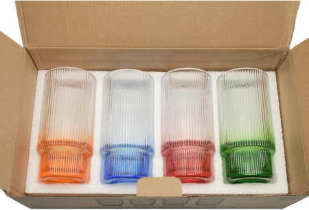 Pahare din sticla colorata 4, pentru racoritoare, cu 4 paie si perie de curatat-set [4]