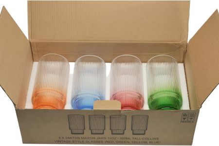 Pahare din sticla colorata 4, pentru racoritoare, cu 4 paie si perie de curatat-set [7]