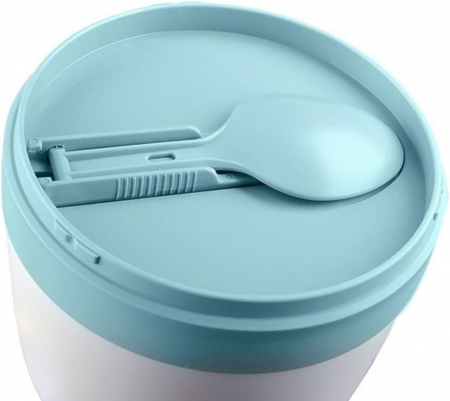 Pahare pentru pranz cu capac detasabil si lingurita, set 2 bucati de 650ml, roz+labastru [4]