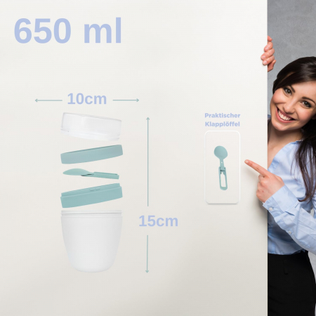 Pahare pentru pranz cu capac detasabil si lingurita, set 2 bucati de 650ml, roz+labastru [6]