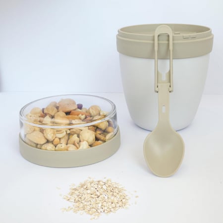 CUTII ALIMENTARE - Pahar pentru pranz cu capac detasabil si lingurita, bej 650ml
