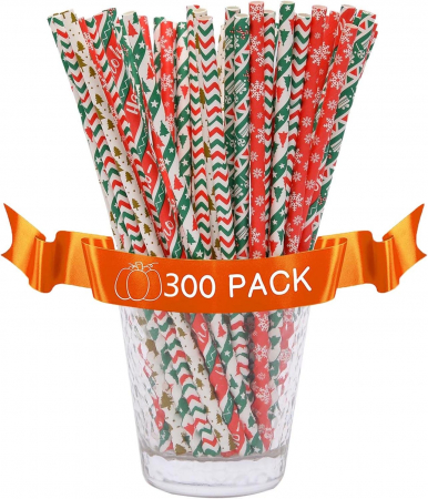 Paie si decoratiuni cocktail - Paie de băut de unica folosinta din hartie, modele colorate, set 300 bucati