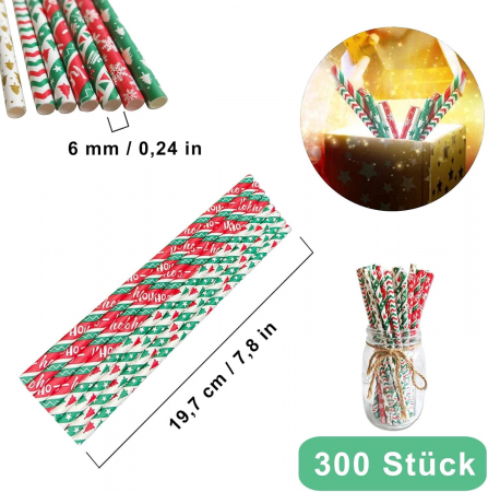 Paie de băut de unica folosinta din hartie, modele colorate, set 300 bucati [2]
