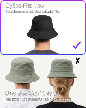 Pălărie Bucket Damă și Bărbați pentru Cap Mare, Bor Larg, Material Aspect In, Respirabilă, Șnur Reglabil, neagra 2XL [2]