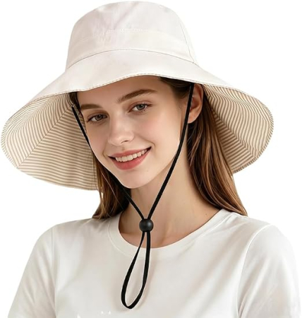 PALARII - Pălărie de Soare Damă, Reversibilă, Boruri Largi, Alb Natural, M, circumferinta 58-60 cm