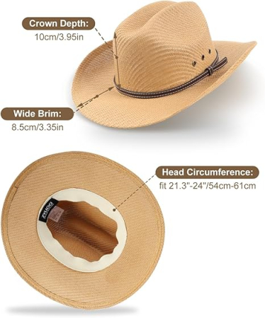 Palarie solara de paie pentru barbati, Crem 2XL 61-65 cm [1]