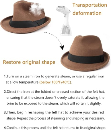 Pălărie Damă și Bărbați Fedora Trilby din Fetru, Bor Îngust, Panglică Decorativă, Reglabilă, Mărimi 61.5, Stil Vintage [2]