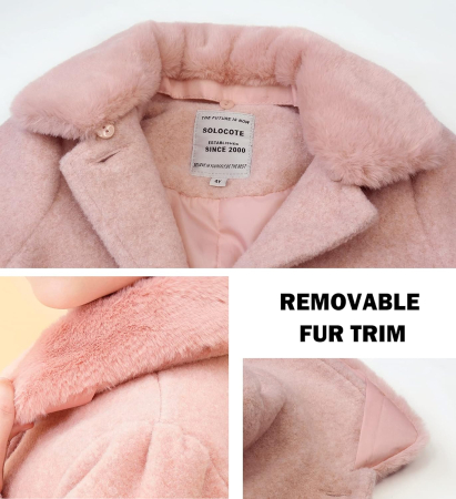 Palton casual pentru fetite, imblanit, cu guler si nasturi, roz 4 ani [6]