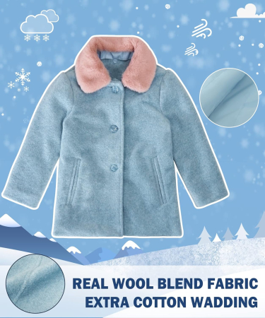 Palton casual pentru fetite, imblanit, cu guler si nasturi, albastru/roz 4 ani [4]