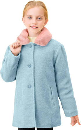 Geci si veste copii - Palton casual pentru fetite, imblanit, cu guler si nasturi, albastru/roz 4 ani