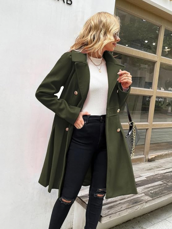 Palton elegant pentru femei, gros, casual, verde 2XL [4]