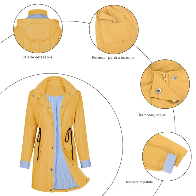 Palton elegant pentru femei, Poncho impermeabil cu gluga,  L [2]