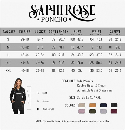 Palton elegant pentru femei, Poncho cu gluga,  XS negru [3]