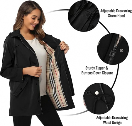 Palton elegant pentru femei, Poncho cu gluga,  XS negru [5]