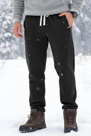 Pantaloni negri Bărbați VOGSTART, Căptușeală Sherpa, Talie Elastică, 3 Buzunare, S [4]