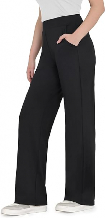 Pantaloni dama - Pantaloni negri, drepti, eleganti, pentru femei cu 2 buzunare oblice, S