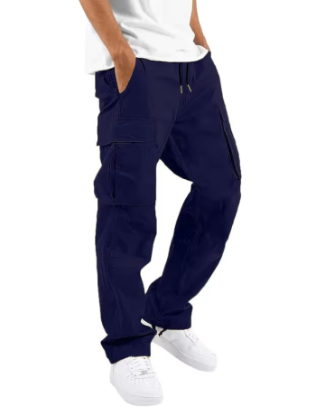 PANTALONI - Pantaloni albastri Cargo Bărbați, Bumbac și Elastan, 6 Buzunare, Outdoor și Workwear, 34