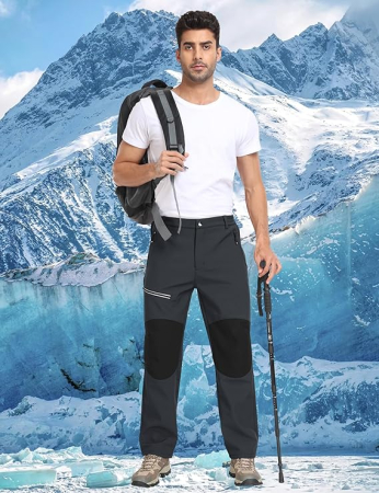 Pantaloni barbati, softshell, căptușiți cu fleece, impermeabili, rezistenți la vânt, funcționali, camping, drumeții 2XL [6]