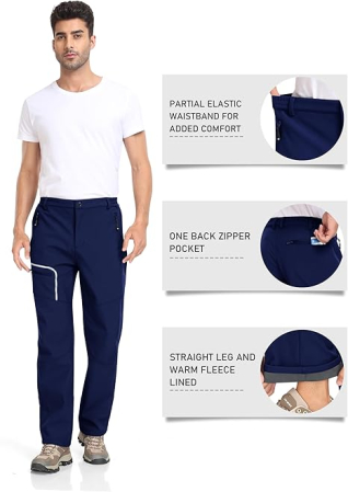 Pantaloni femei, softshell, captusiti cu fleece, impermeabili, rezistenti la vant, functionali, camping, drumetii M, albastri [2]