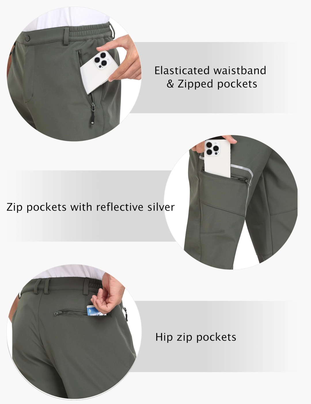 Pantaloni barbati, softshell, impermeabili, rezistenți la vânt, funcționali, camping, drumeții M verzi [3]
