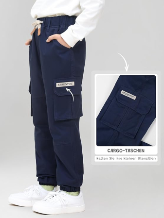 Pantaloni cargo pentru baieti, elastici la baza, 4 buzunare, verde militar 152-158 [3]