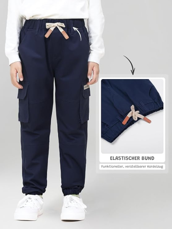 Pantaloni cargo pentru baieti, elastici la baza, 4 buzunare, verde militar 152-158 [2]