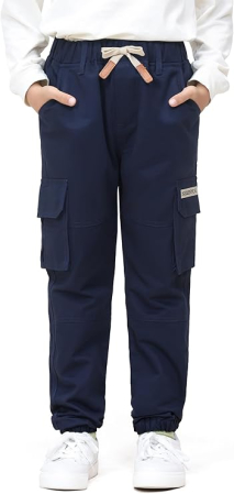 Pantaloni dama - Pantaloni cargo pentru baieti, elastici la baza, 4 buzunare, verde militar 152-158