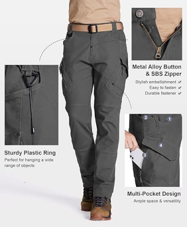 Pantaloni cargo usori pentru barbati, rezistenti la uzura, 4 buzunare, Gri W32-L30 [2]