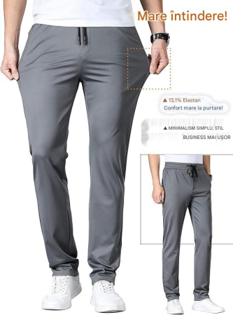 Pantaloni casual barbati, respirabili, elastici in talie, gri 31W [4]