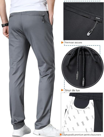 Pantaloni casual barbati, respirabili, elastici in talie, gri 31W [3]