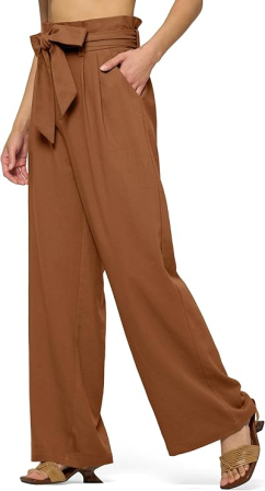 Pantaloni casual lejeri pentru femei, cu buzunare si snur in talie, Maro XL [1]