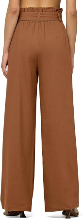 Pantaloni casual lejeri pentru femei, cu buzunare si snur in talie, Maro XL [2]