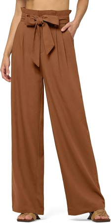 Pantaloni dama - Pantaloni casual lejeri pentru femei, cu buzunare si snur in talie, Maro L