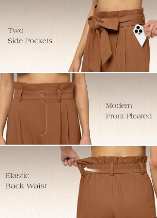 Pantaloni casual lejeri pentru femei, cu buzunare si snur in talie, Maro L [4]