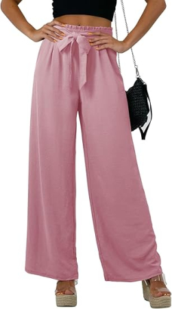 Pantaloni dama - Pantaloni casual lejeri pentru femei, cu buzunare si snur in talie, Roz L