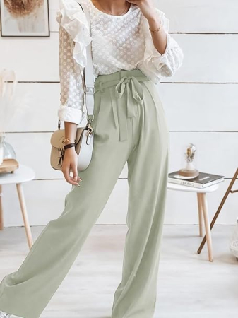 Pantaloni casual lejeri pentru femei, cu buzunare si snur in talie, Gri XL [5]