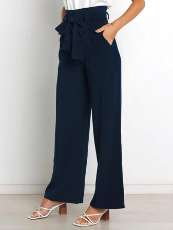 Pantaloni casual lejeri pentru femei, cu buzunare si snur in talie, Albastri S [3]